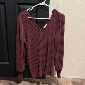 White Crow Burgundy Ribbed Top